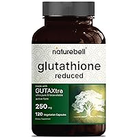 Glutathione Supplement 250mg, 120 Veggie Caps, 4 Months Supply, 98%+ Purity Verified, Bioavailable Form - Reduced Glutathione, GUTAXtra, Third Party Tested, Non-GMO & Gluten Free | by Naturebell