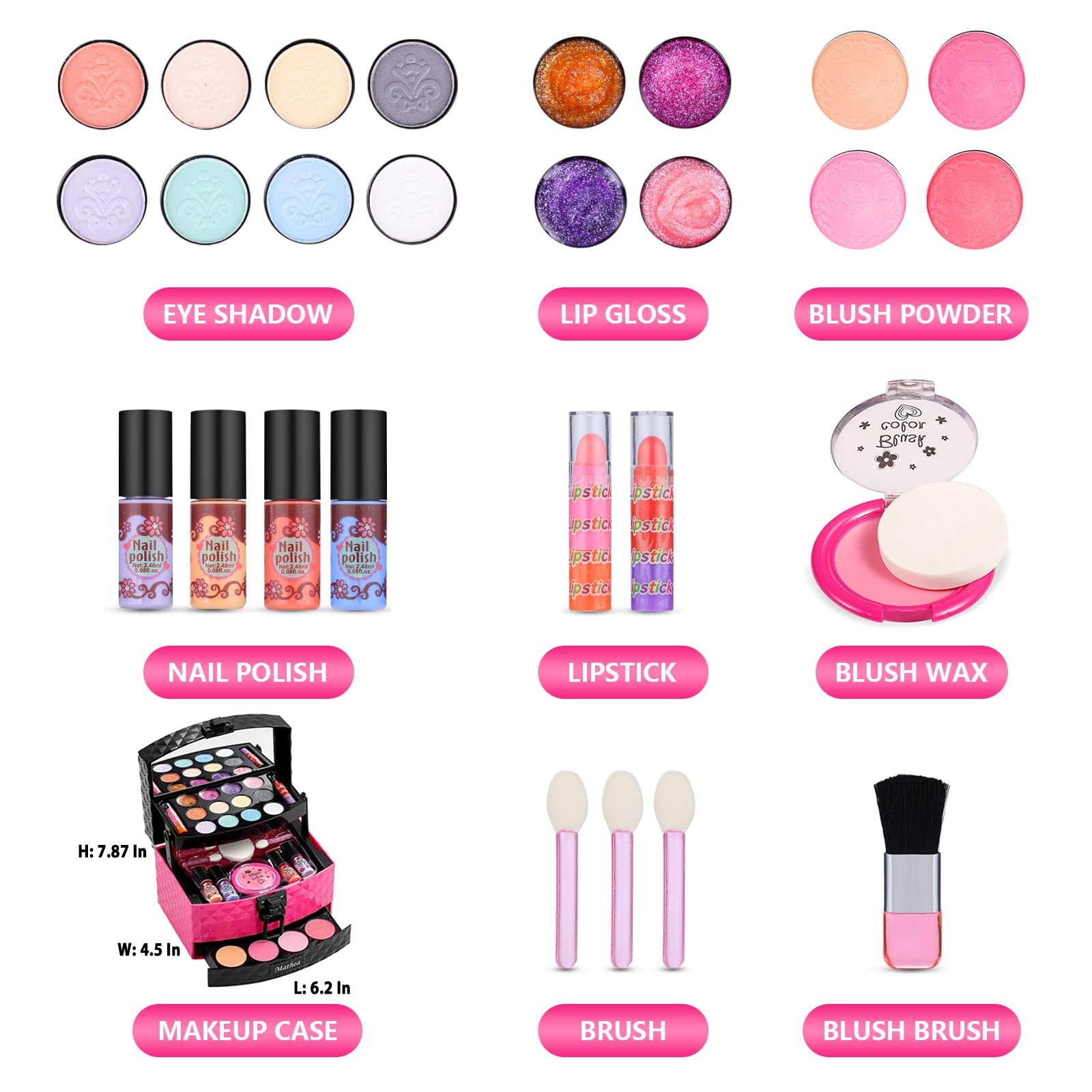 Mathea Kids Makeup Kit for Girls, Washable & Non-Toxic, Real Makeup Girl Toys, Makeup Set for Girls, Easy to Storage and Portable, Birthday Gift for Kids Age 3-12