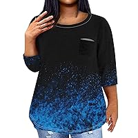 Plus Size Summer Clothes for Women Plus Size Tops for Women 2024 Sparkly Casual Fashion Loose Fit Trendy with 3/4 Length Sleeve Round Neck Shirts Sky Blue 3X-Large