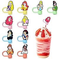 Straw Cover Cap for Cup, Reusable Straw Topper for 30&40 Oz Tumbler, Cartoon Straw Tip Covers for Cups Accessories (10pcs Princess 8mm)