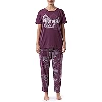 Wrangler Women's Short Sleeve Graphic Tee and Printed Pants Pajama Sleep Set