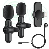 Wireless Lavalier Microphones for iPhone/iPad, 2.4GHz, Dual Noise Reduction, Bidirectional, Plug and Play, 5-6H Battery Life, 65ft Distance, Compatible with YouTube/Instagram/TikTok