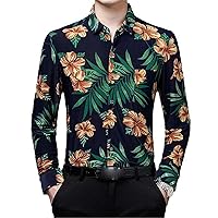 Men Vintage Hawaiian Long Sleeve Shirt Spring Autumn Koreon Streetwear Male Clothes Business Casual Black Tops