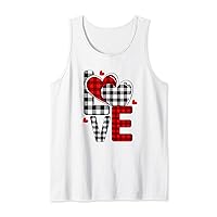 Love Valentines Day Buffalo Plaid Shirt Cute Hearts Graphic Tank Top