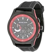Michael Kors Outrigger Chronograph Black and Red Dial Black Rubber Mens Watch MK8376