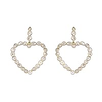 3.50 CTW Natural Diamond Polki Open Heart Dangles 925 Sterling Silver 14K Gold Plated Classic Handmade Slice Diamond Earrings