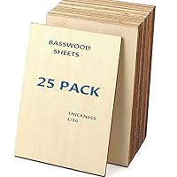 Unfinished Wood Pieces,25Pcs Basswood Sheets 1/16,Thin Plywood Wood Sheets for Crafts,Perfect for DIY Projects, Painting, Drawing, Laser, Wood Engraving, Wood Burning and CNC Cutting(150x100x1.5mm)
