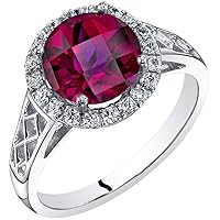 PEORA Created Ruby Galleria Ring for Women 14K White Gold, 2.50 Carats Round Shape 8mm, Comfort Fit, Sizes 5 to 9