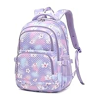 School Backpack for Girls Kids Cute Floral Bookbag Elementary Middle-School Water Resistant Large Capacity (Purple)