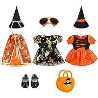 8 Pcs Halloween 18 Inch Doll Clothes and Accessories Doll Dress Shoes Outfit with Pumpkin Trick or Treat Bag Swimsuit Doll Outfit Beach Themed Accessories for 18 Inch Girl Doll(Pumpkin)