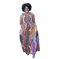 African print women full length sleeveless maxi dress with big bold print