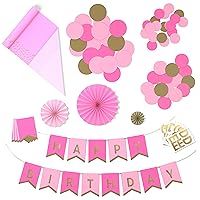 Hallmark Crayola Hallmark Color Pop Party Decorations Set - Tickle Me Pink and Gold (Customizable Banner, Reversible Table Runner, Paper Fan Flowers, Paper Dots) for Birthdays, Baby Showers, Holidays