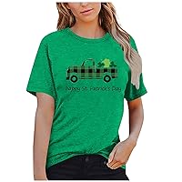 Womens St. Patrick's Day Short Sleeve Summer Tunic Tops Loose O Neck T-Shirt Casual Shirts Printed Blouse Tees