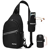 MAXTOP 【2 CROSSBODY BAG】 One Black Sling Bag Backpack Compare with One 5-Zipper Pockets Pink Belt Bag Travel Essentials