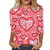 Sweatshirt for Women Graphic 3/4 Sleeve Valentine's Day Heart Casual Ladies Sweatshirts Shirts Tops Blouse