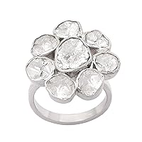 2.00 CTW Natural Diamond Polki Flower Ring 925 Sterling Silver Platinum Plated Slice Diamond Jewelry