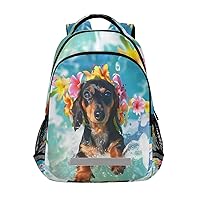 ALAZA Collage with Cute Dachshund Puppy Surfing on Wave Backpacks Travel Laptop Daypack School Book Bag for Men Women Teens Kids