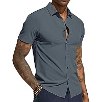 PJ PAUL JONES Mens Short Sleeve Button Down Shirts Wrinkle Free Stretch Dress Shirts for Men Casual Formal Shirt