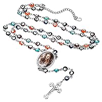 FaithHeart Christian Rosary Bead Cross Necklace for Women Men, Stainless Steel Praying Rosary Y Necklace Jewelry, Gift Box