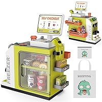 Cash Register Playset for Kids - 48PCS Pretend Play Money, Calculator, Scanner, Credit Card and Play Food for Boys and Girls Ages 3+ (668-124)