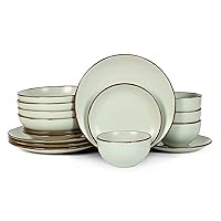 Brasa Modern Stoneware 16 Piece Dinnerware Sets, Plates and bowls Sets, Dish Set for 4, Light Green