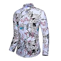 Men Shirts 2023 Chinese Style Print Casual Dress Shirts Long Sleeve Oversized Hawaiian Shirt