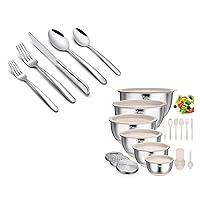 Wildone Silverware Set for 12 and Mixing Bowls with Airtight Lids 22 PCS