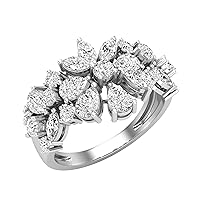 Dazzlingrock Collection Pear, Marquise & Round White Diamond Flower Cluster Wedding Ring for Women (1.93 ctw, Color I-J, Clarity SI) in 925 Sterling Silver Size 9