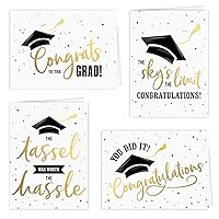 Graduation Cards / 12 Black And Matte Gold Cards With White Envelopes / 4 Black And Faux Gold Graduate Designs / 4 5/8