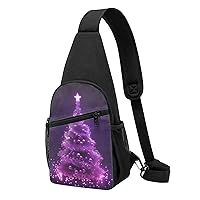 Sling Bag Crossbody for Women Fanny Pack Christmas Purple Tree Chest Bag Daypack for Hiking Travel Waist Bag