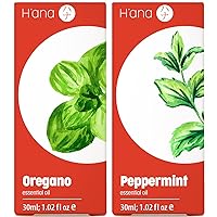 Oregano Oil for Toenail & Peppermint Oil for Hair Growth Set - 100% Pure Therapeutic Grade Essential Oils Set - 2x1 fl oz - H'ana
