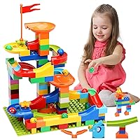 COUOMOXA Marble Run Building Blocks Set：Compatible Classic Large Blocks Maze Track Sets Educational STEM Big Blocks for Toddlers 2-4 Years Old Marbles Marble Run Gift for Kids Boys Girls Ages 4-8+