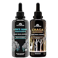 Naturealm Lion's Mane & Chaga Mushroom Extract - Adaptogen Stack for Focus, Immunity, Longevity, Stress Relief, Gut Health, Anti-Aging, Energy & More - Organic Liquid Drops - 50 mL Each (2 Pack)