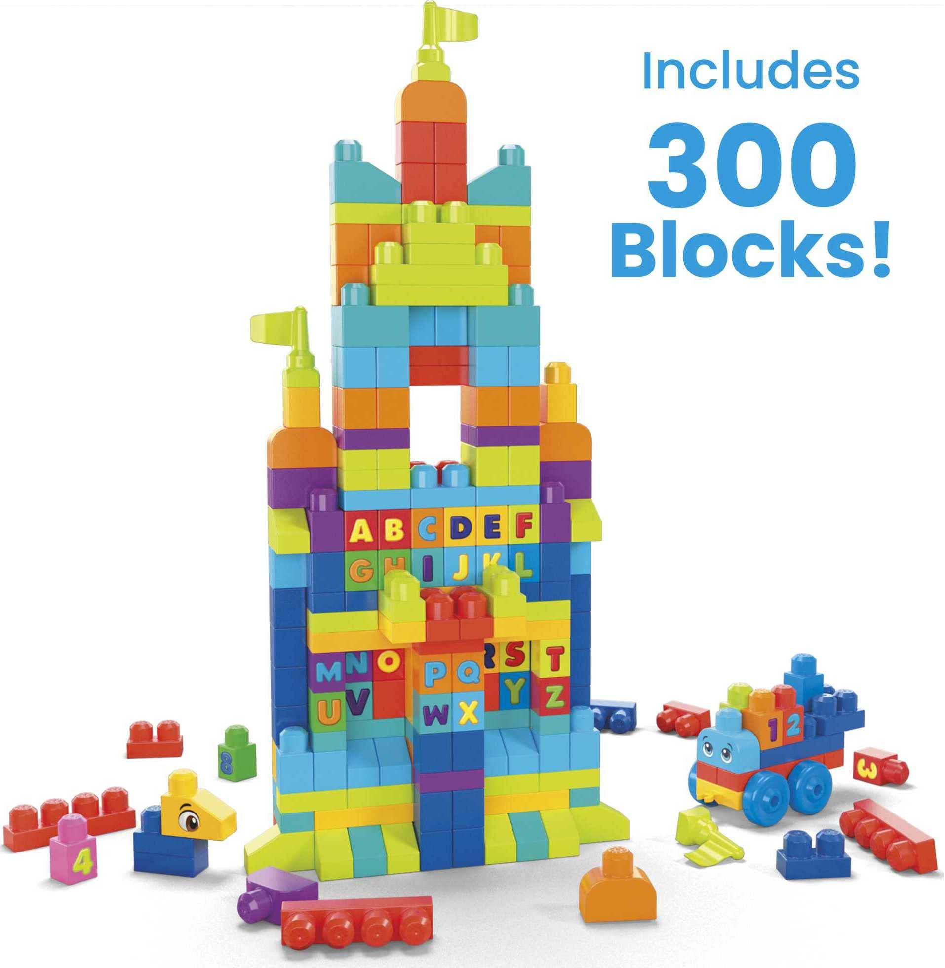 MEGA BLOKS Fisher-Price Toddler Block Toys, Even Bigger Building Bag with 300 Pieces and Storage, Gift Ideas for Kids Age 1+ Years