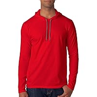Anvil Adult Lightweight Long-Sleeve Hooded T-Shirt, Red, Large