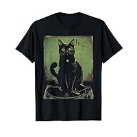 Black Cat Sitting On Vinyl Record Player Women, Men T-Shirt