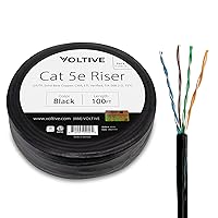 Voltive Cat5e Riser (CMR), 100ft, Black - Solid Bare Copper Bulk Ethernet Cable - UTP - 350MHz - UL Certified & ETL Verified