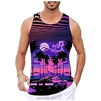 Men's Casual Tank Tops Summer Tropical Palm Tree Printed Vintage Style T-Shirt Quick Dry Fitness Fashion Summer Beach Top