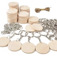 30Pcs Natural Wood Slices, 1.5 inch Unfinished Wood Sign, Unfinished Predrilled Log Discs Wooden Circles with 30 pcs Key Rings for DIY Crafts Christmas Decorations Ornaments