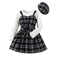 PATPAT Girl's Long Sleeve Plaid Preppy Style Dresses 2 in 1 Midi A-Lined Dress School Clothes
