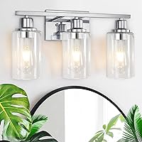 3 Light Vanity Light Fixtures, Polished Chrome Bathroom Wall Sconces, Modern Wall Lights with Clear Glass Shades, Bathroom Wall Lamp over Mirror Kitchen Bedroom Living Room Hallway Cabinet Porch