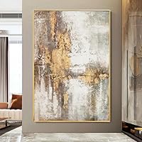 Large Gold Foil Decor Abstract Wall Art Framed Painting Big Wall Art On Canvas Artwork Art Work for Home Walls Decor 45x50cm/18x20inch With-Golden-Frame
