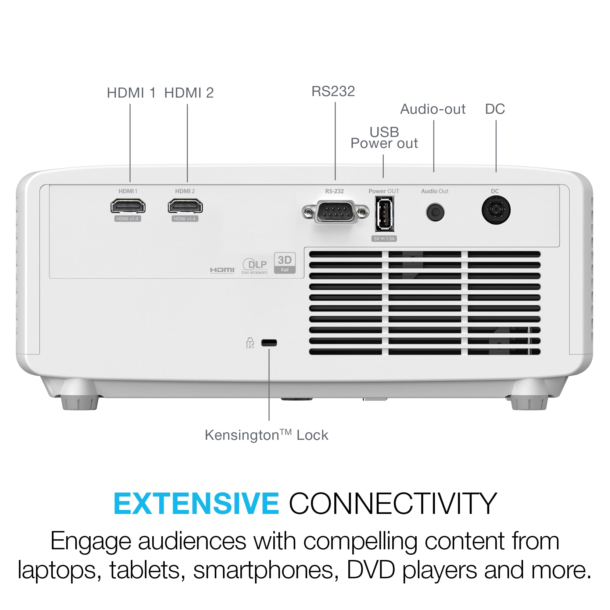 Optoma ZW340e Compact Long Throw Laser Office and Classroom Projector, 1280x800 WXGA Resolution, Bright 3,600 Lumens