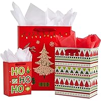 SUNCOLOR 9 Pack Christmas Gift Bags Assorted Sizes With Tissue paper (3 Large 13