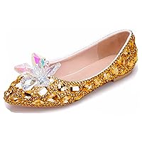 Minishion Wedding Shoes for Women Flats Comfortable Rhinestone Slip on Pumps Shoes