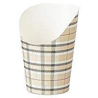 Restaurantware Bio Tek 12 Ounce French Fry Containers 100 Disposable Charcuterie Cups - Incline Design Round Plaid Paper French Fry Cups Stackable For Waffles Chips or Popcorn