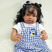 TERABITHIA 24Inches Rooted Curly Hair Realistic Reborn Toddler Dolls in Dark Brown Skin Lifelike Newborn Baby Girl Dolls with Weighted Cloth Body Collectible Art Doll Smiling with Teeth