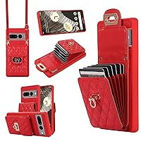 XYX Wallet Case for Google Pixel 7 Pro, Crossbody Strap PU Leather Accordion Organizer Card Holder Protective Case with Adjustable Lanyard for Pixel 7 Pro, Red
