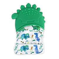 Itzy Ritzy Silicone Teething Mitt - Soothing Infant Teething Mitten w/Adjustable Strap, Crinkle Sound, Textured Silicone, Soothes Sore & Swollen Gums, Baby Teething Toy for 3 Mos & Up, Green Dinosaur
