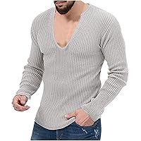 Mens Casual Pullover Sweaters Long Sleeve V Neck Ribbed Knit Sweater Classic Fit Soft Lightweight Basic Top Jumpers